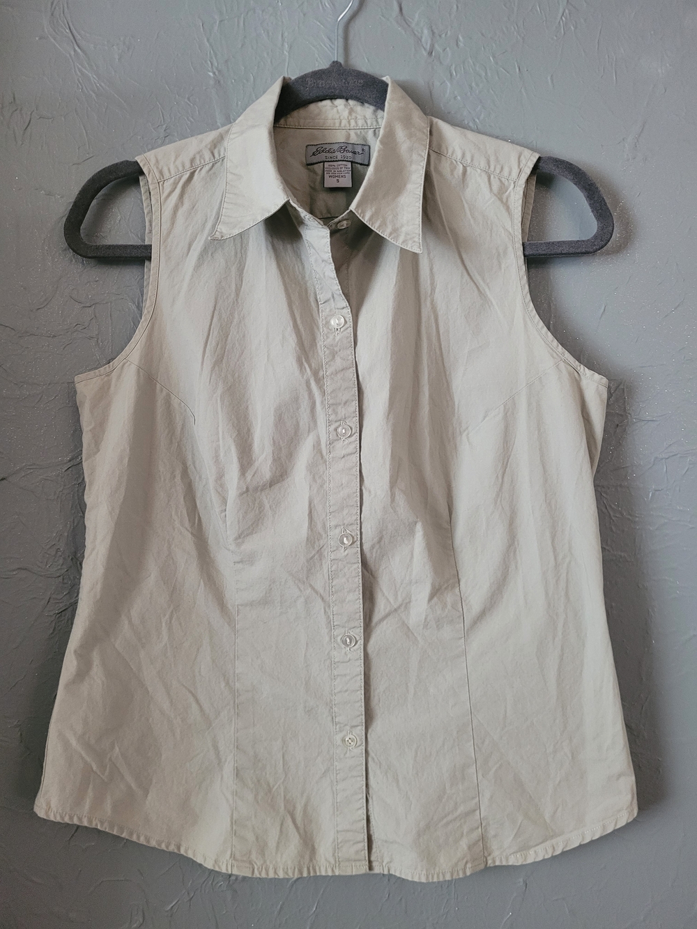 Eddie Bauer Sleeveless Button-Down Cotton Shirt Gray Green S